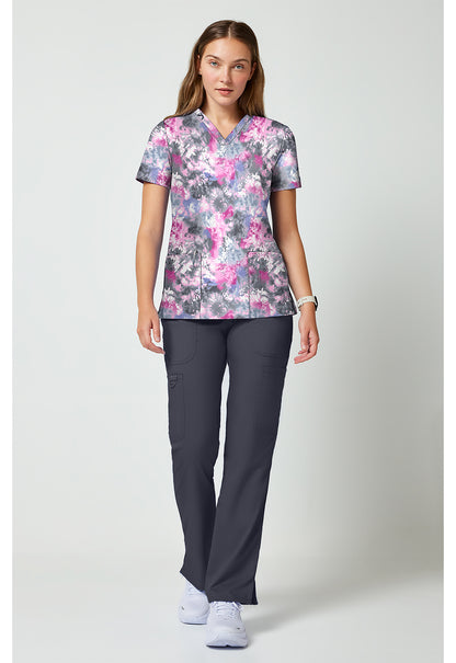 Achieve CK00010 Women's 2 Pocket Print Scrub Top Tie Dye Petals