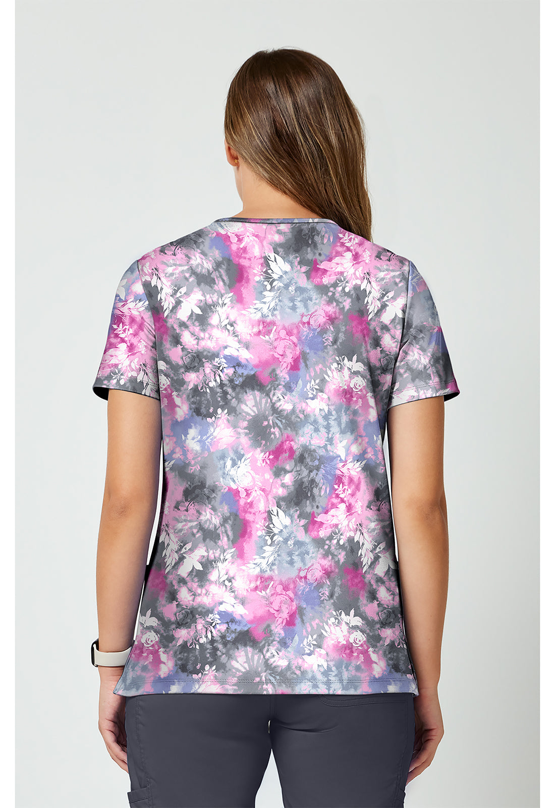 Achieve CK00010 Women's 2 Pocket Print Scrub Top Tie Dye Petals