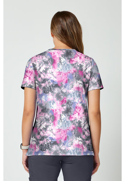Achieve CK00010 Women's 2 Pocket Print Scrub Top Tie Dye Petals