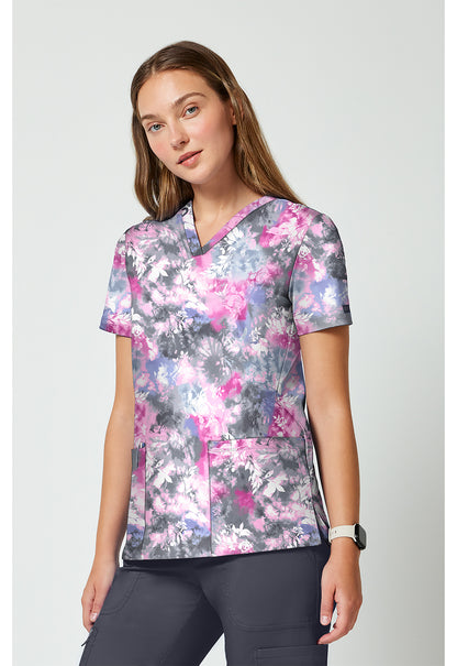 Achieve CK00010 Women's 2 Pocket Print Scrub Top Tie Dye Petals