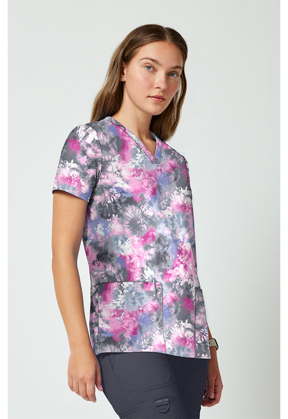 Achieve CK00010 Women's 2 Pocket Print Scrub Top Tie Dye Petals