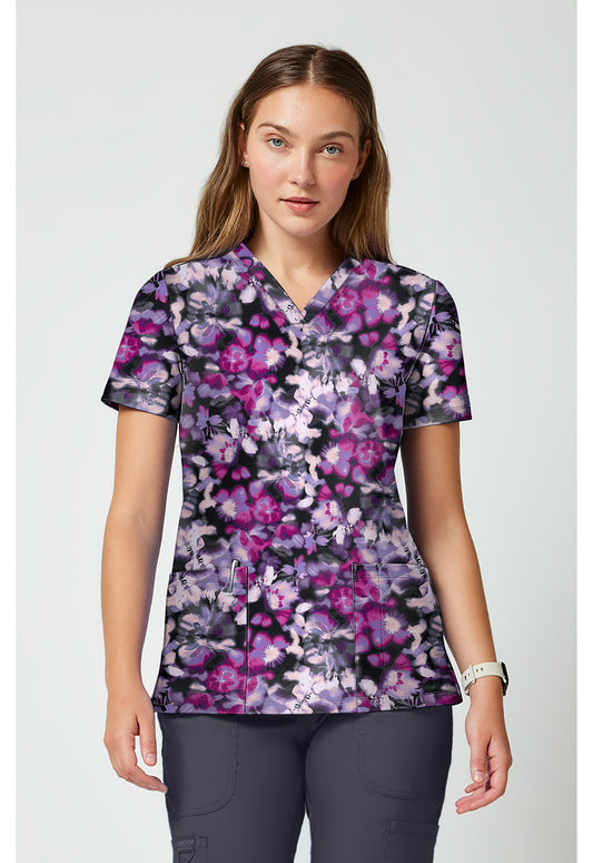 Achieve CK00010 Women's 2 Pocket Print Scrub Top Watercolor Blooms