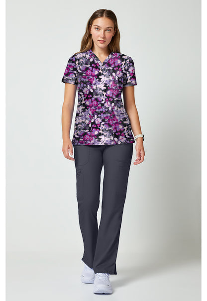Achieve CK00010 Women's 2 Pocket Print Scrub Top Watercolor Blooms