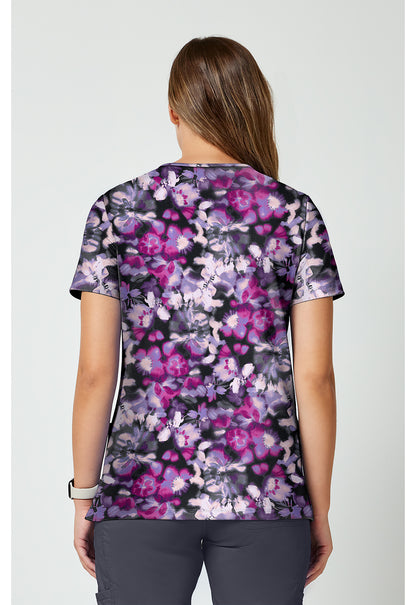 Achieve CK00010 Women's 2 Pocket Print Scrub Top Watercolor Blooms