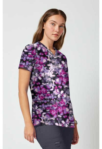 Achieve CK00010 Women's 2 Pocket Print Scrub Top Watercolor Blooms