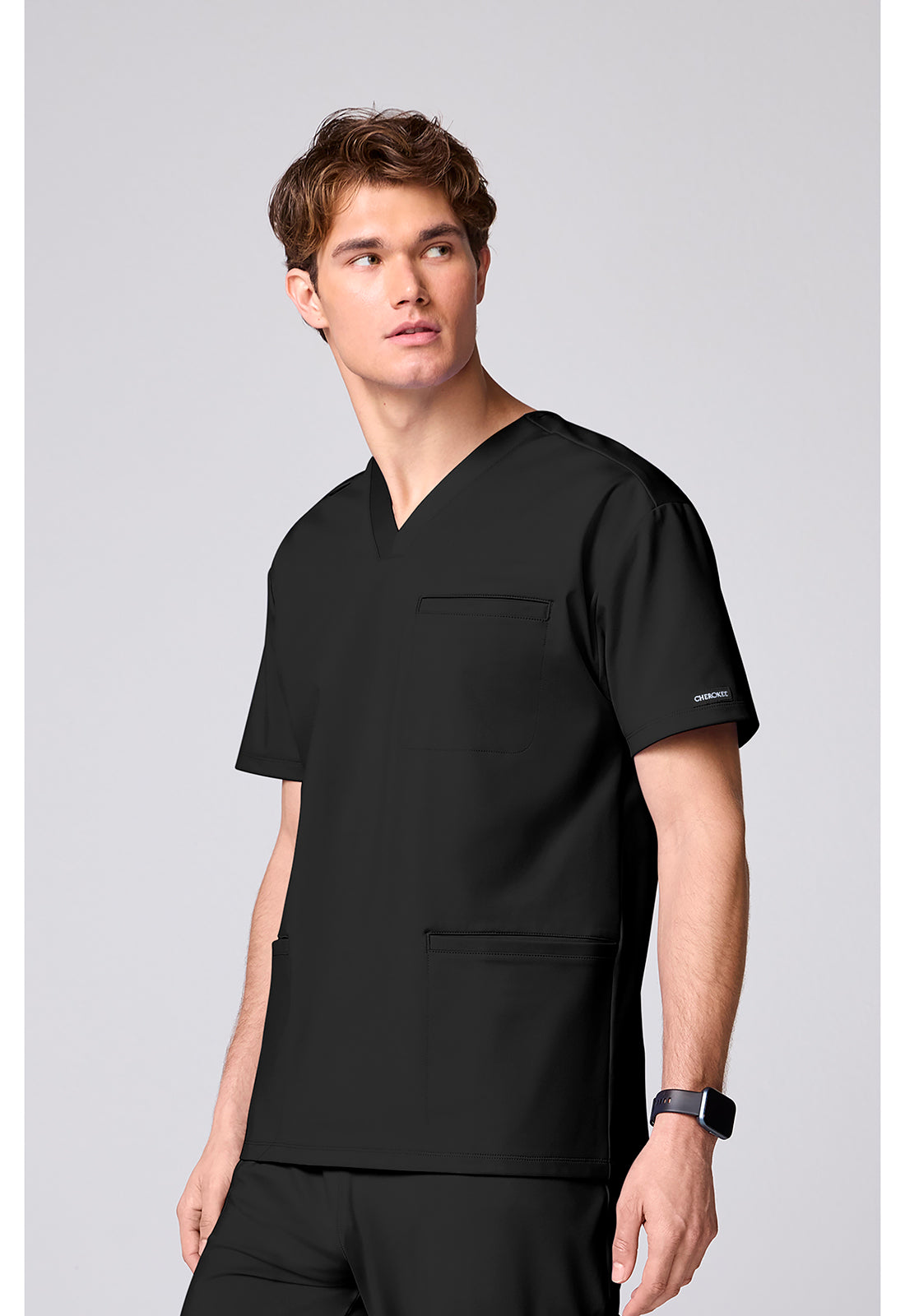 Achieve CK00037 Men's 3 Pocket V-neck Scrub Top Black