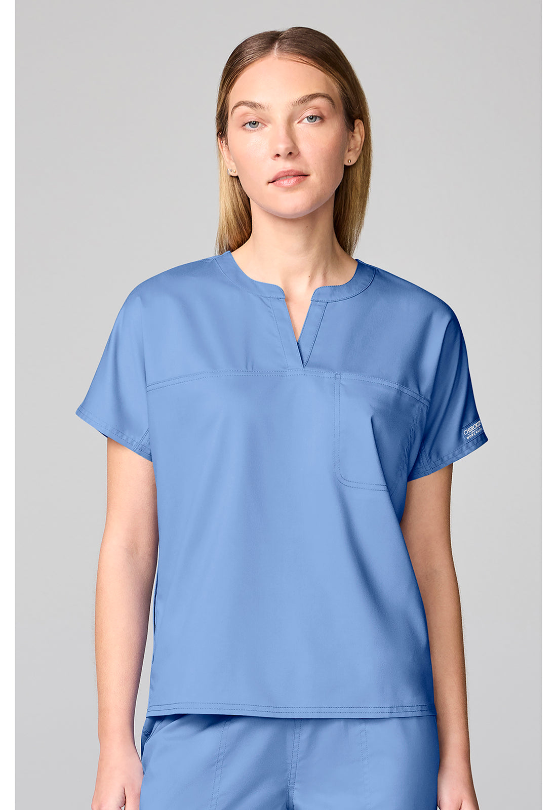 Workwear Revolution CK00038 Women's Mandarin Collar Scrub Top Ciel Blue
