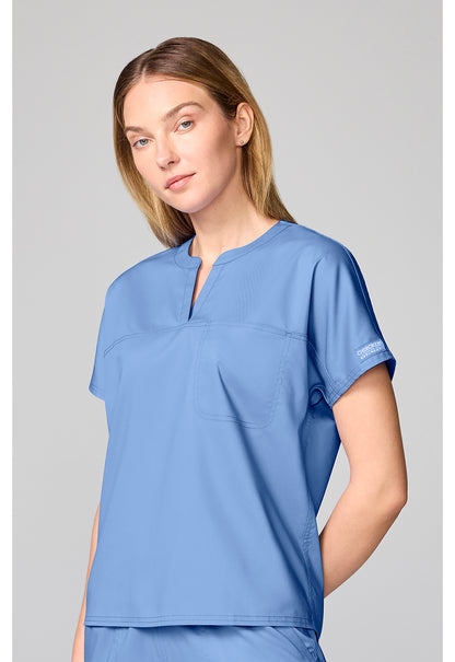 Workwear Revolution CK00038 Women's Mandarin Collar Scrub Top Ciel Blue