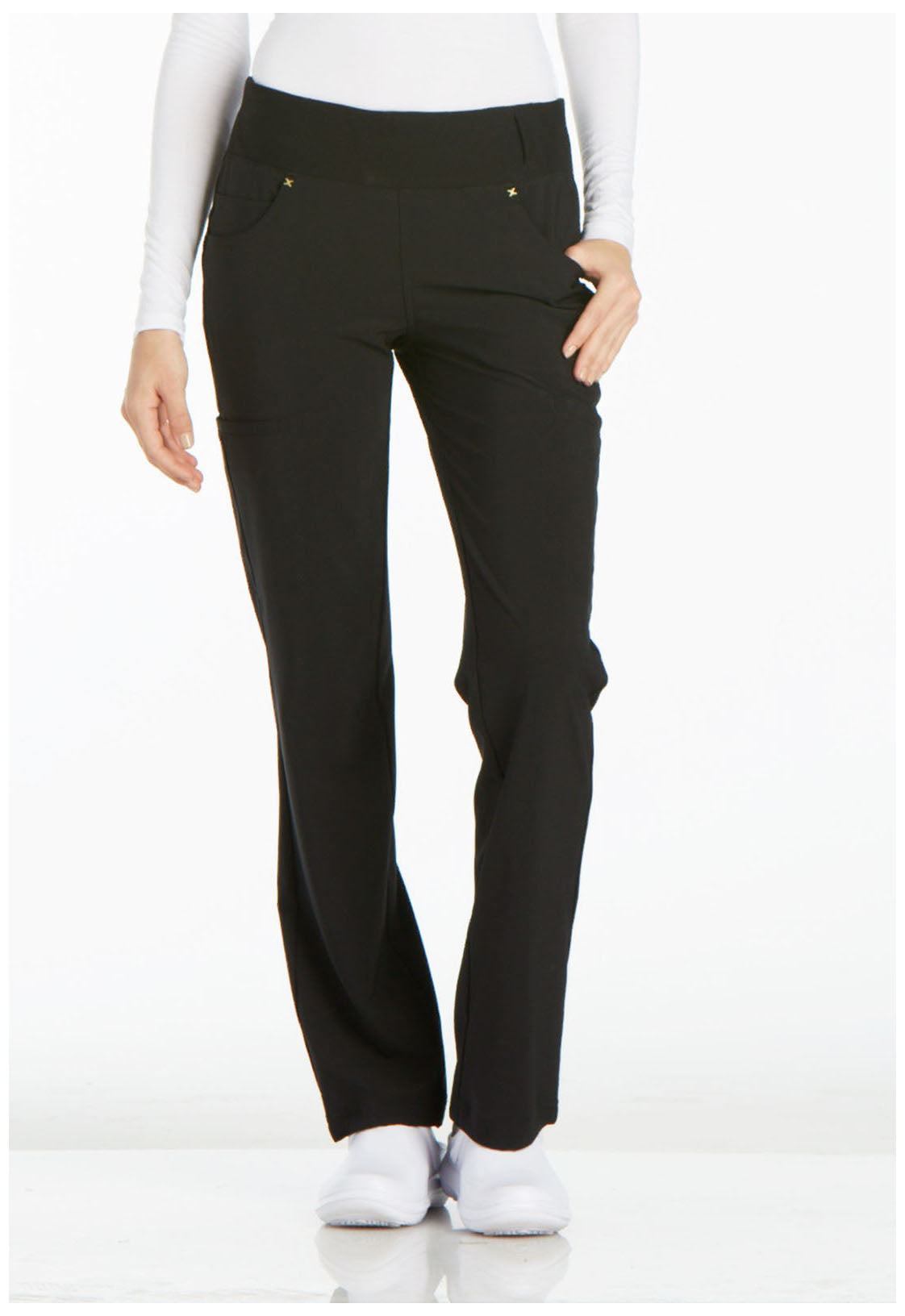 iFlex CK002 Mid Rise Straight Leg Pull-on Pants Black