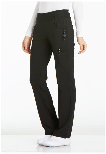 iFlex CK002 Mid Rise Straight Leg Pull-on Pants Black Model Image Right Side | Cherokee