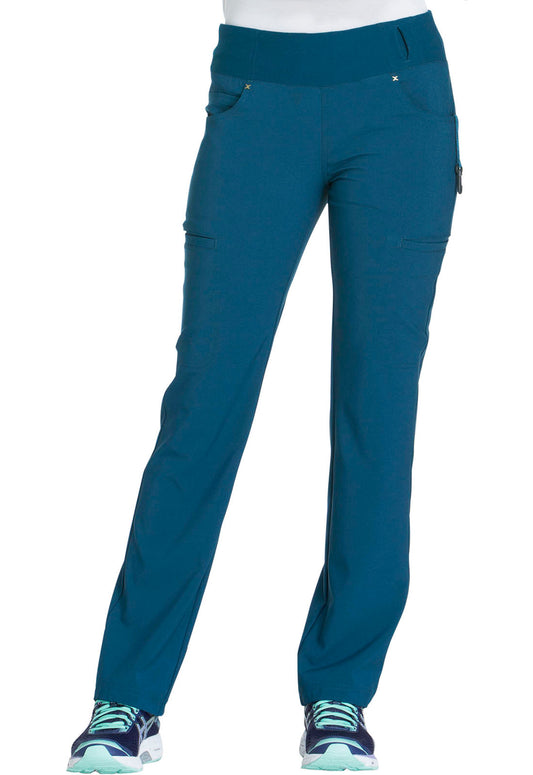 iFlex CK002 Mid Rise Straight Leg Pull-on Pants Caribbean Blue Model Image Front | Cherokee