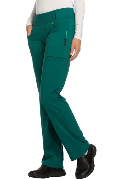 iFlex CK002 Mid Rise Straight Leg Pull-on Pants Hunter Green Model Image Right Side | Cherokee