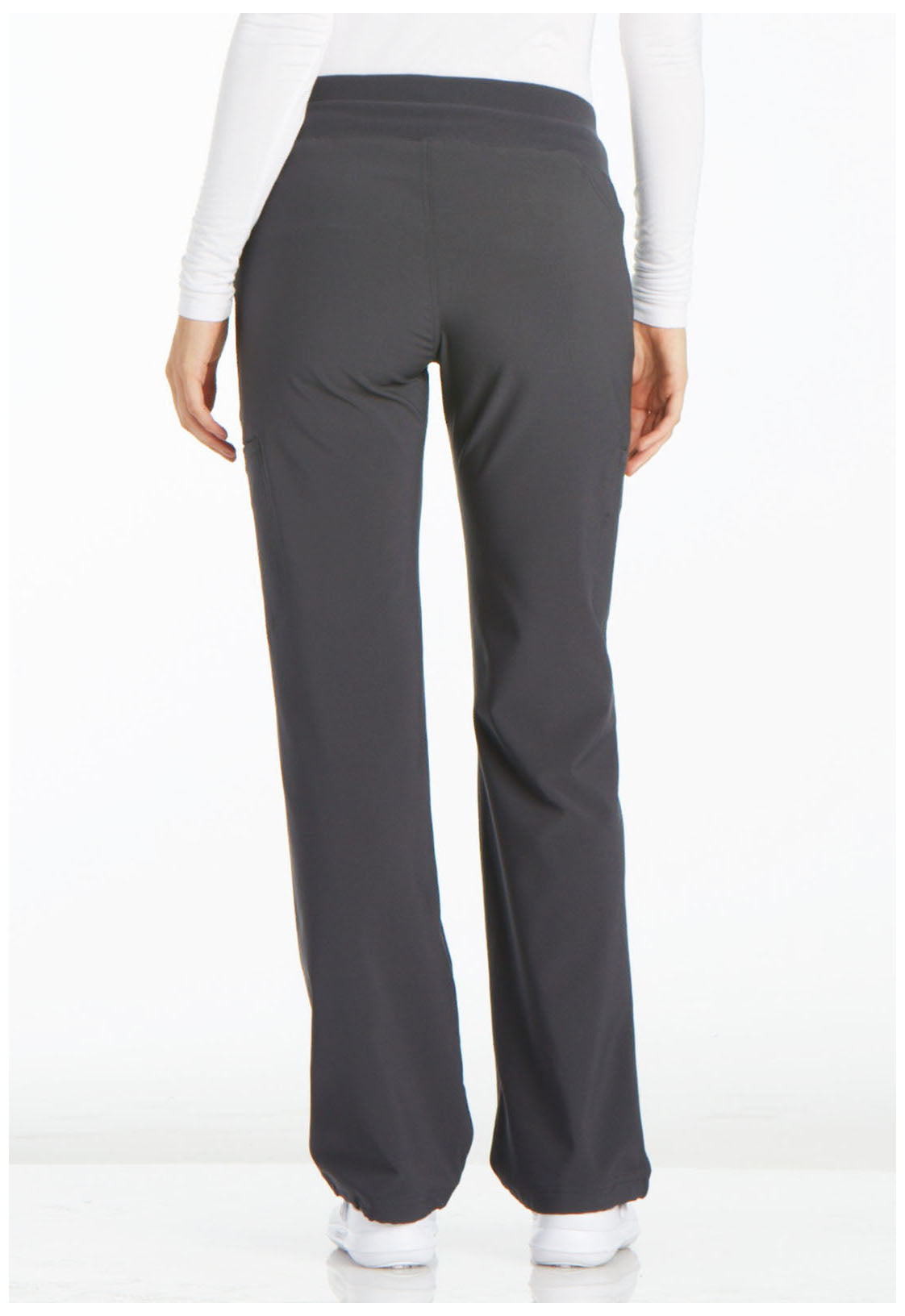 iFlex CK002 Mid Rise Straight Leg Pull-on Pants Pewter Model Image Back | Cherokee