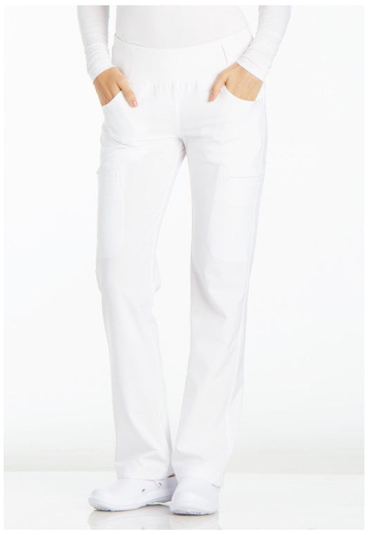 iFlex CK002 Mid Rise Straight Leg Pull-on Pants White Model Image Front | Cherokee