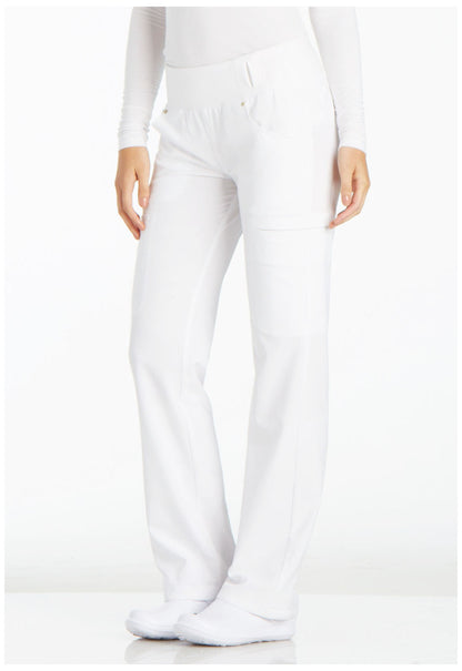 iFlex CK002 Mid Rise Straight Leg Pull-on Pants White Model Image Right Side | Cherokee