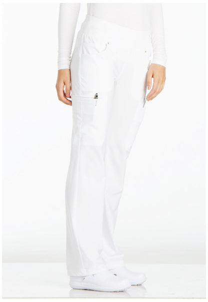 iFlex CK002 Mid Rise Straight Leg Pull-on Pants White Model Image Left Side | Cherokee