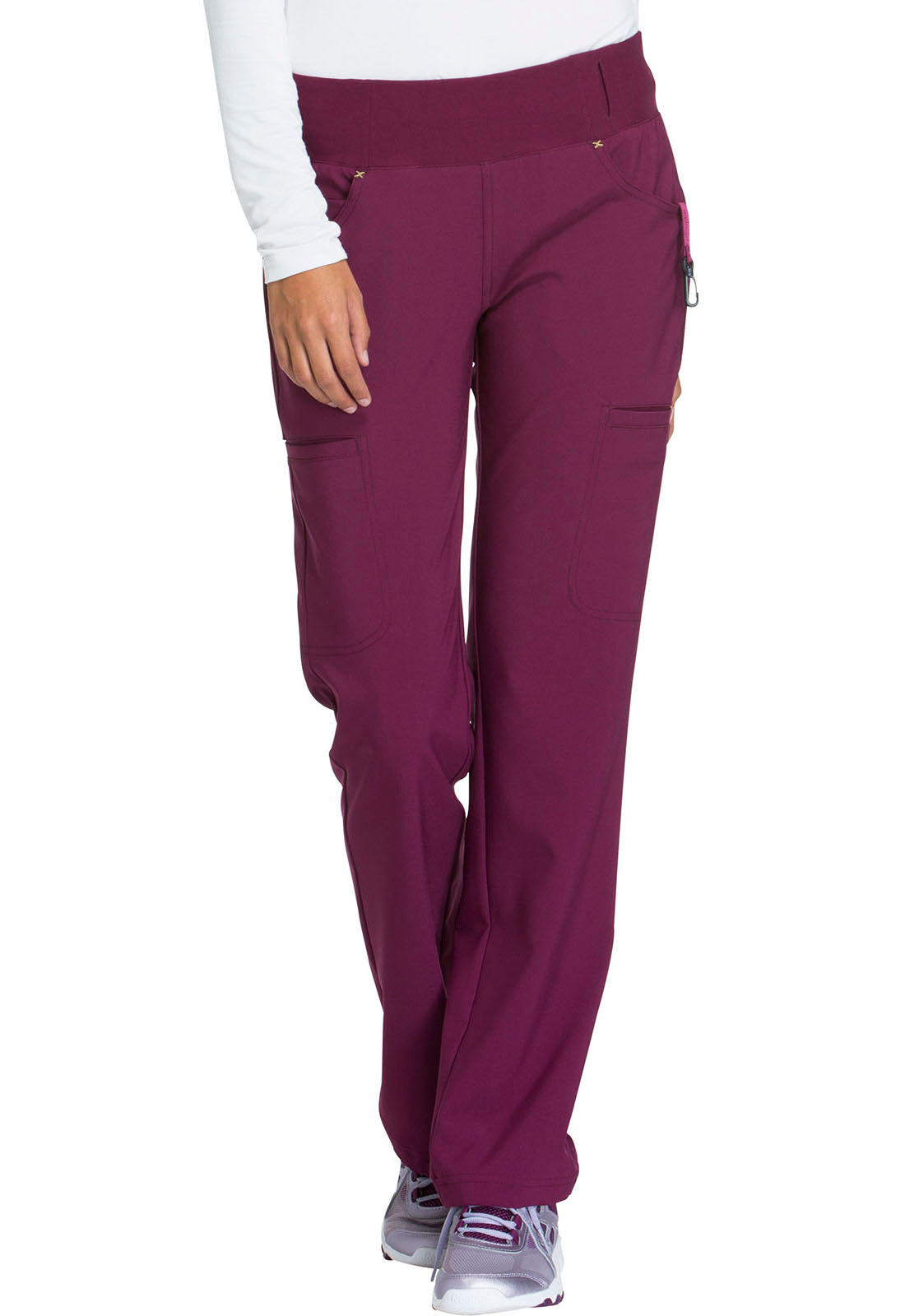 iFlex CK002 Mid Rise Straight Leg Pull-on Pants Wine Model Image Front | Cherokee