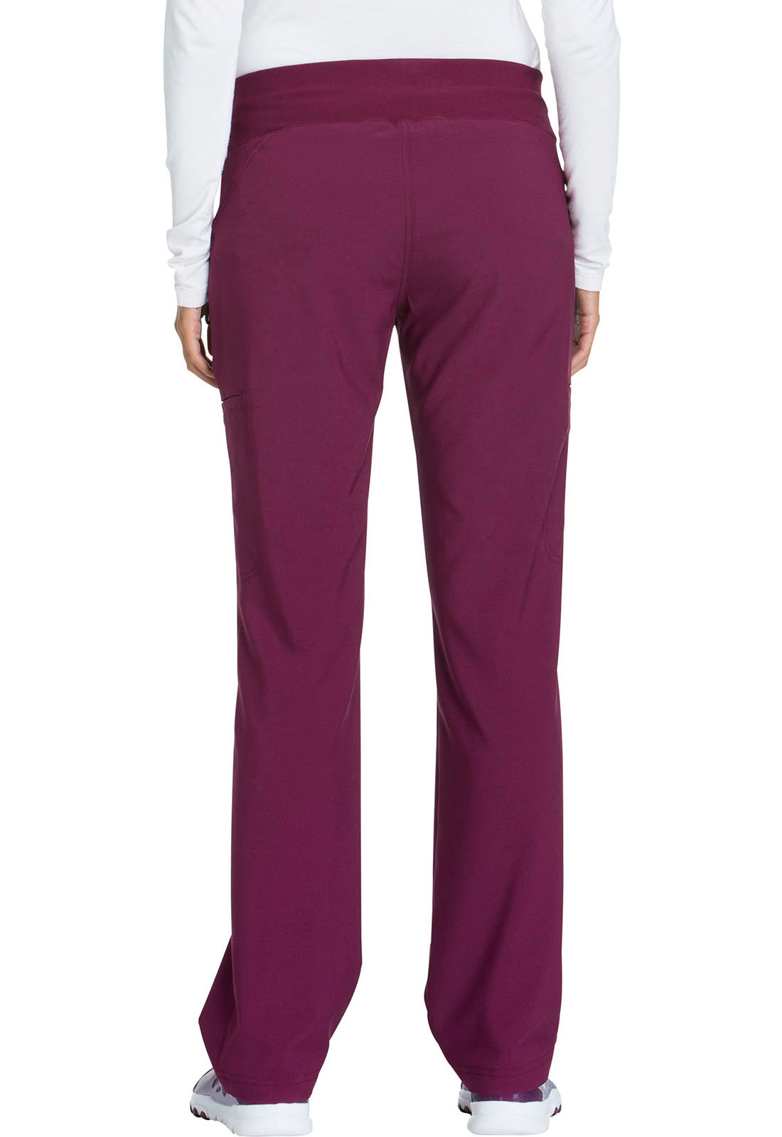 iFlex CK002 Mid Rise Straight Leg Pull-on Pants Wine Model Image Back | Cherokee