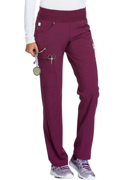 iFlex CK002 Mid Rise Straight Leg Pull-on Pants Wine Model Image Left Side | Cherokee