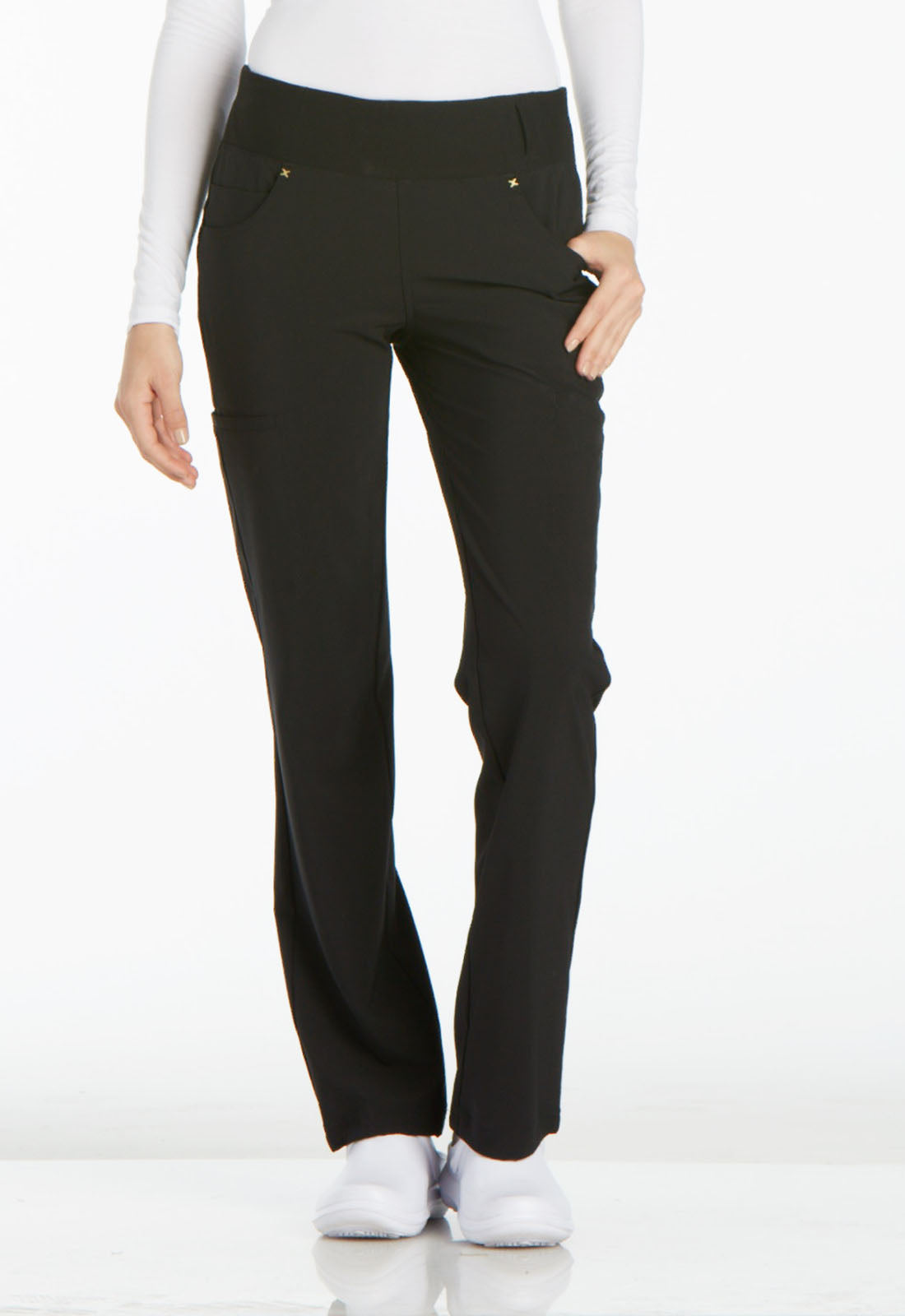 iFlex CK002 Mid Rise Straight Leg Pull-on Pants Black