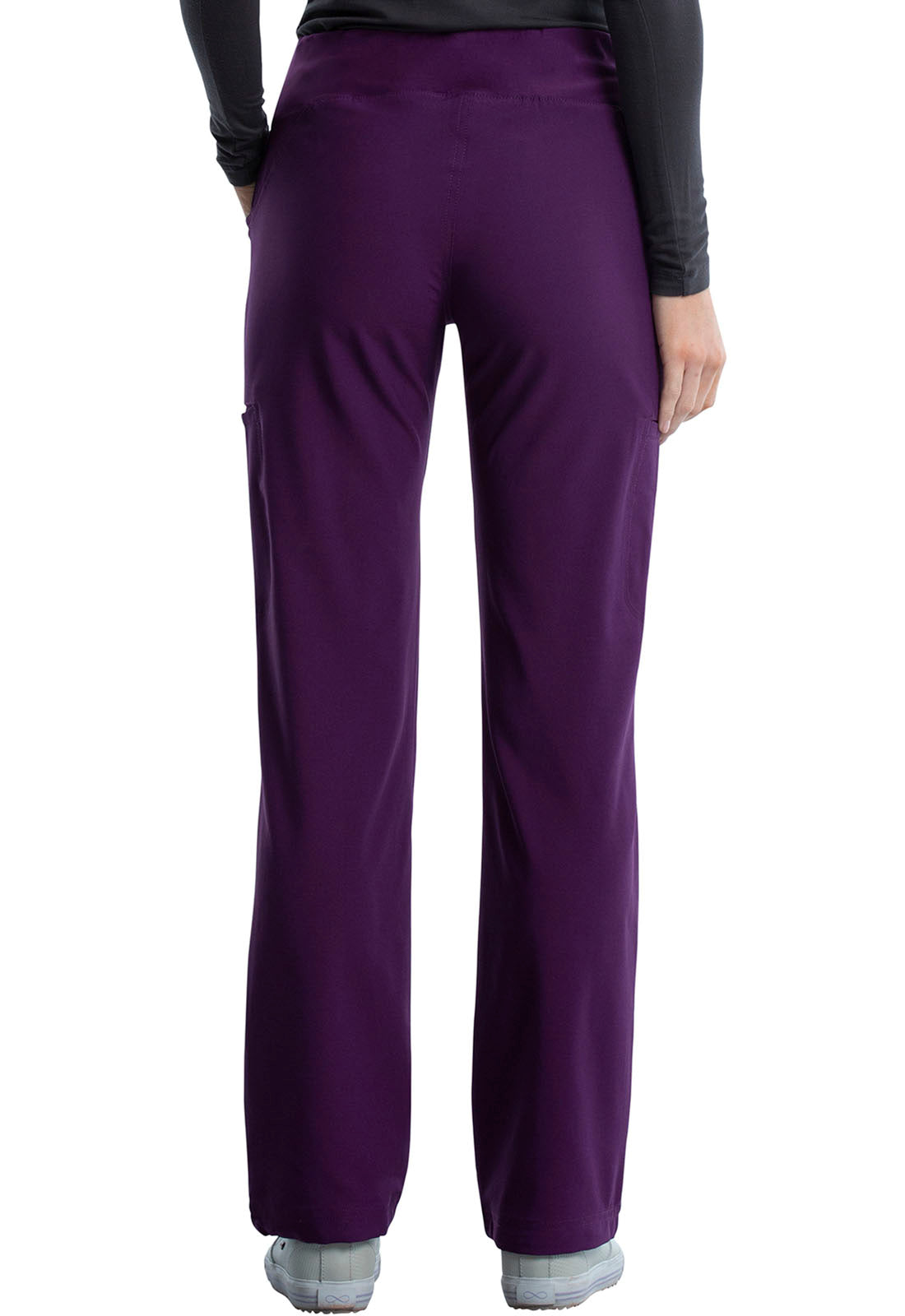 iFlex CK002 Mid Rise Straight Leg Pull-on Pants Eggplant Model Image Back | Cherokee