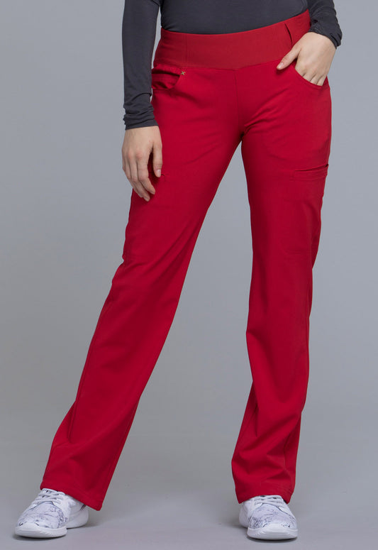 iFlex CK002 Mid Rise Straight Leg Pull-on Pants Red Model Image Front | Cherokee