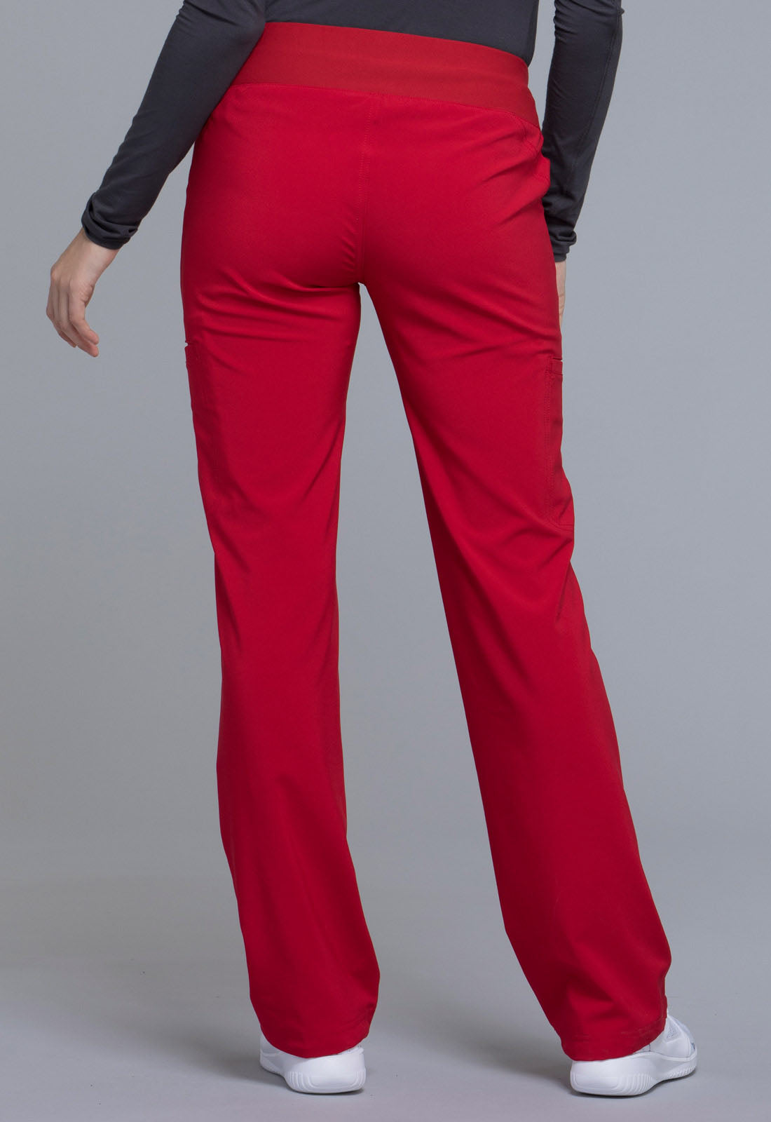 iFlex CK002 Mid Rise Straight Leg Pull-on Pants Red Model Image Back | Cherokee