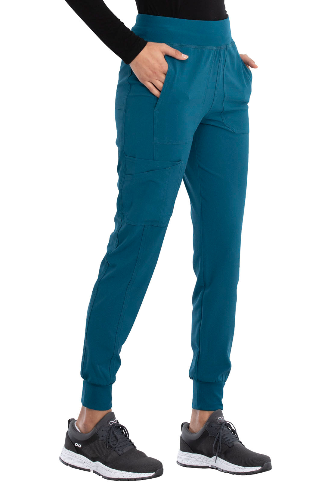 iFlex CK011 Mid Rise Jogger Caribbean Blue Model Image Left Side | Cherokee