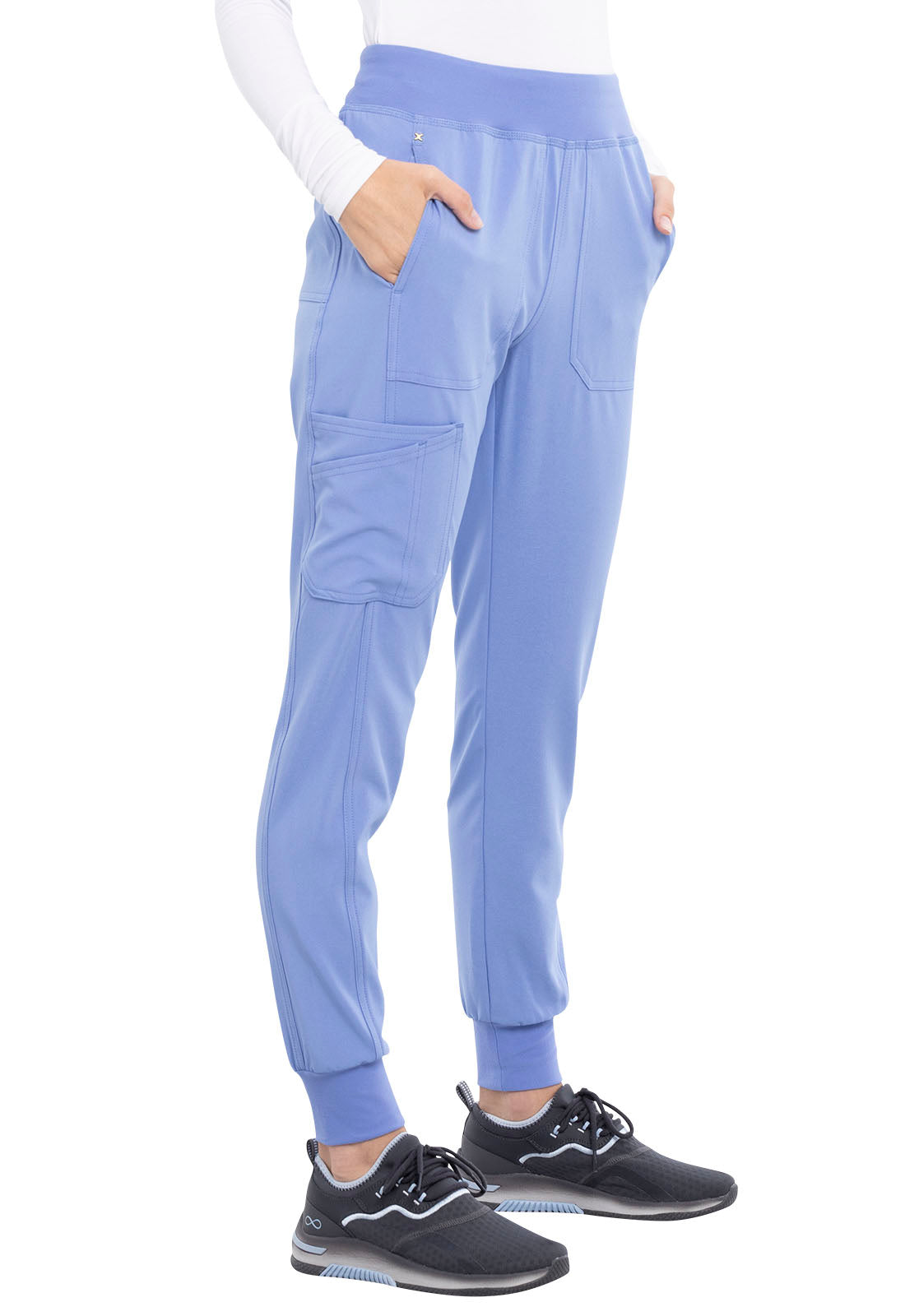 iFlex CK011 Mid Rise Jogger Ciel Model Image Left Side | Cherokee