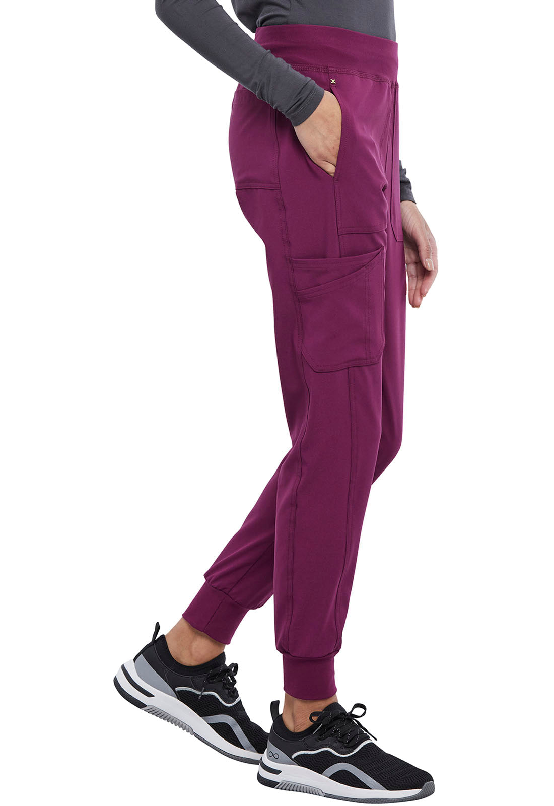 iFlex CK011 Mid Rise Jogger Wine Model Image Left Side | Cherokee