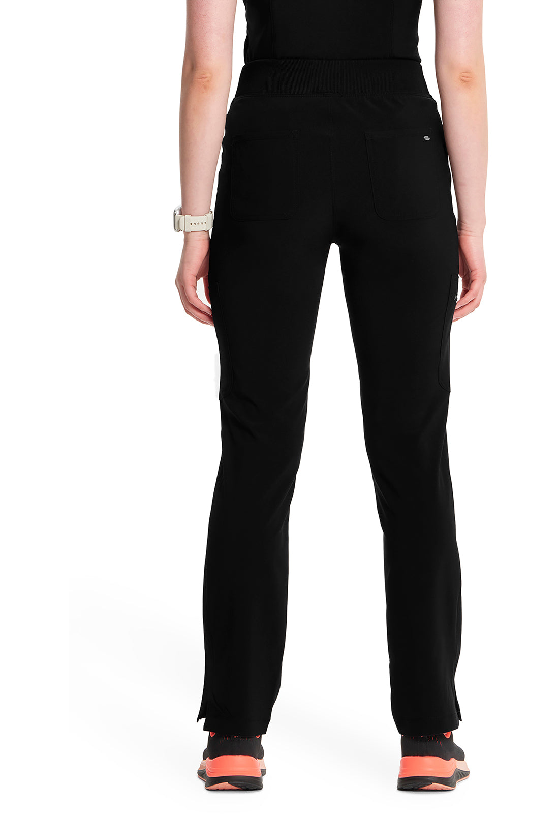 Classics CK065A Mid Rise Tapered Leg Pull-on Pants Black Model Image Back | Cherokee