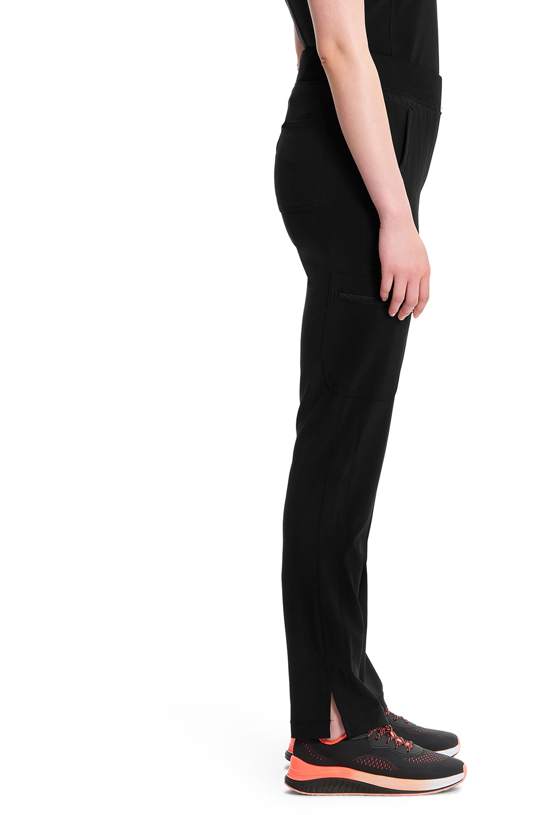 Classics CK065A Mid Rise Tapered Leg Pull-on Pants Black Model Image Right Side | Cherokee