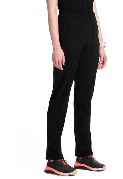 Classics CK065A Mid Rise Tapered Leg Pull-on Pants Black Model Image Left Side | Cherokee