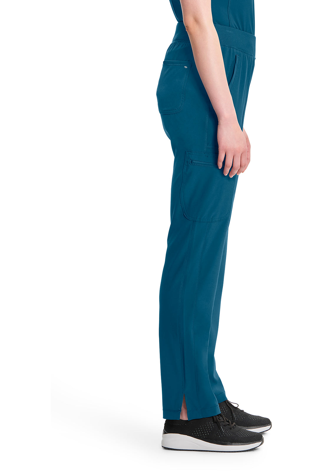 Classics CK065A Mid Rise Tapered Leg Pull-on Pants Caribbean Blue Model Image Right Side | Cherokee