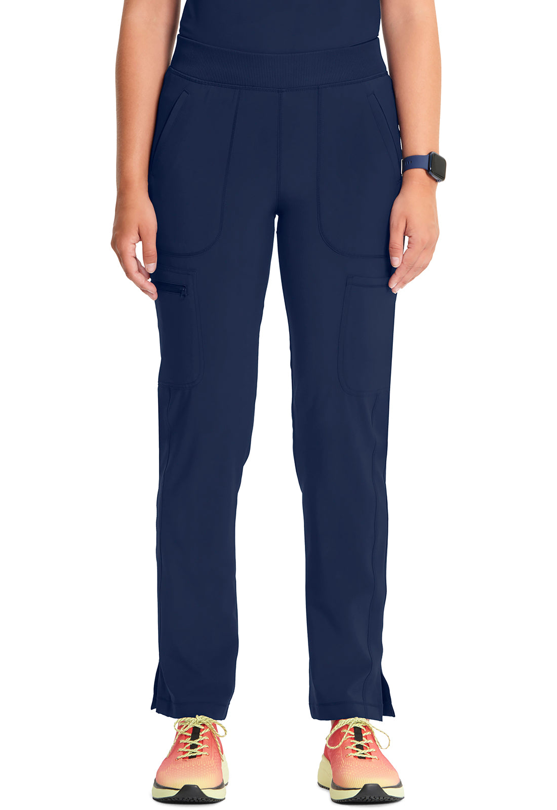 Classics CK065A Mid Rise Tapered Leg Pull-on Pants Navy Model Image Front | Cherokee