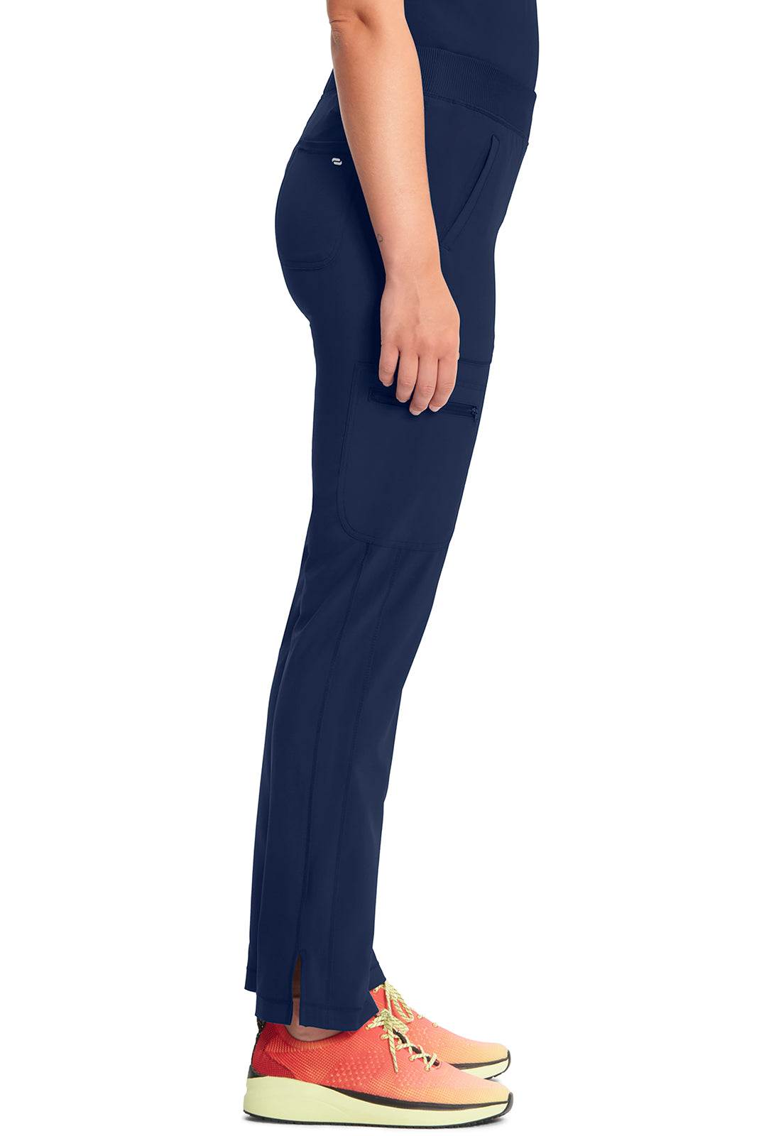 Classics CK065A Mid Rise Tapered Leg Pull-on Pants Navy Model Image Right Side | Cherokee