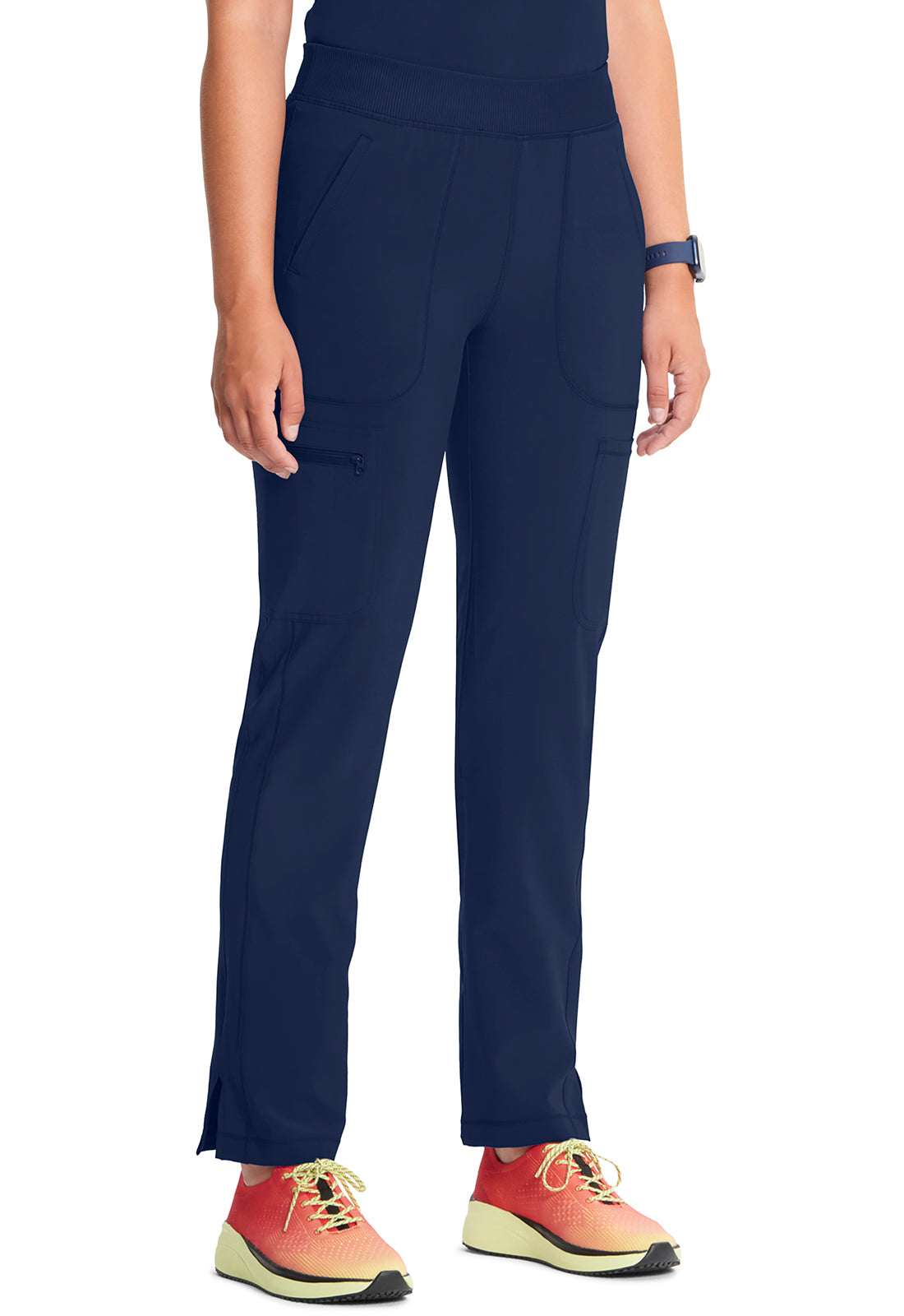 Classics CK065A Mid Rise Tapered Leg Pull-on Pants Navy Model Image Left Side | Cherokee