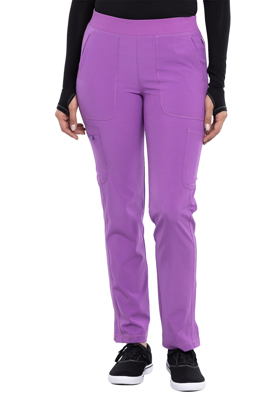 Classics CK065A Mid Rise Tapered Leg Pull-on Pants Purple Nitro Model Image Front | Cherokee