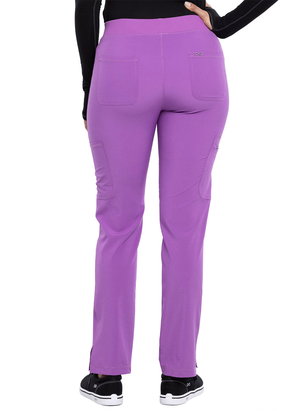 Classics CK065A Mid Rise Tapered Leg Pull-on Pants Purple Nitro Model Image Back | Cherokee