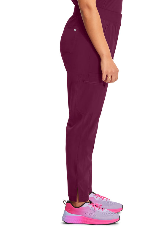 Classics CK065A Mid Rise Tapered Leg Pull-on Pants Wine Model Image Right Side | Cherokee