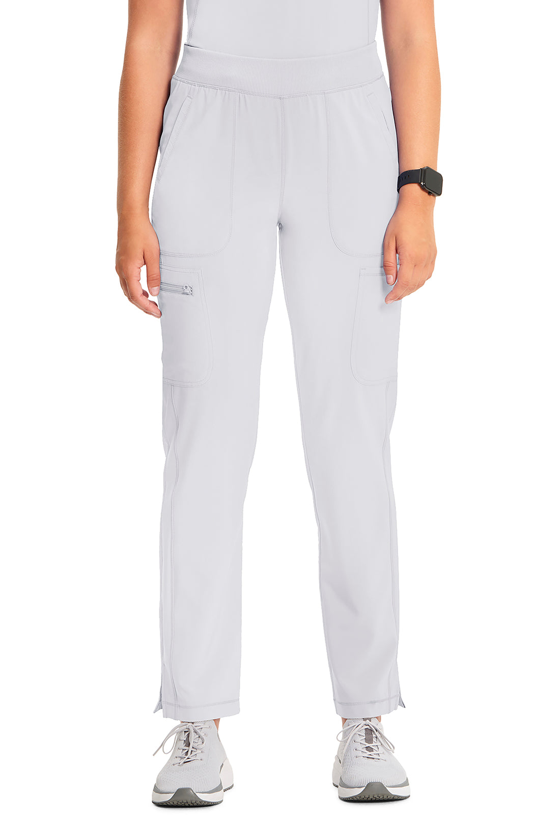 Classics CK065A Mid Rise Tapered Leg Pull-on Pants White Model Image Front | Cherokee