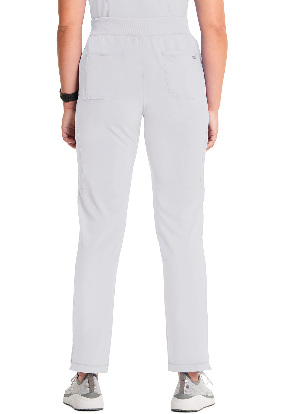 Classics CK065A Mid Rise Tapered Leg Pull-on Pants White Model Image Back | Cherokee