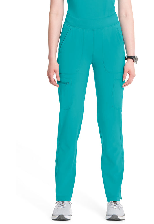 Classics CK065A Mid Rise Tapered Leg Pull-on Pants Teal Blue Model Image Front | Infinity