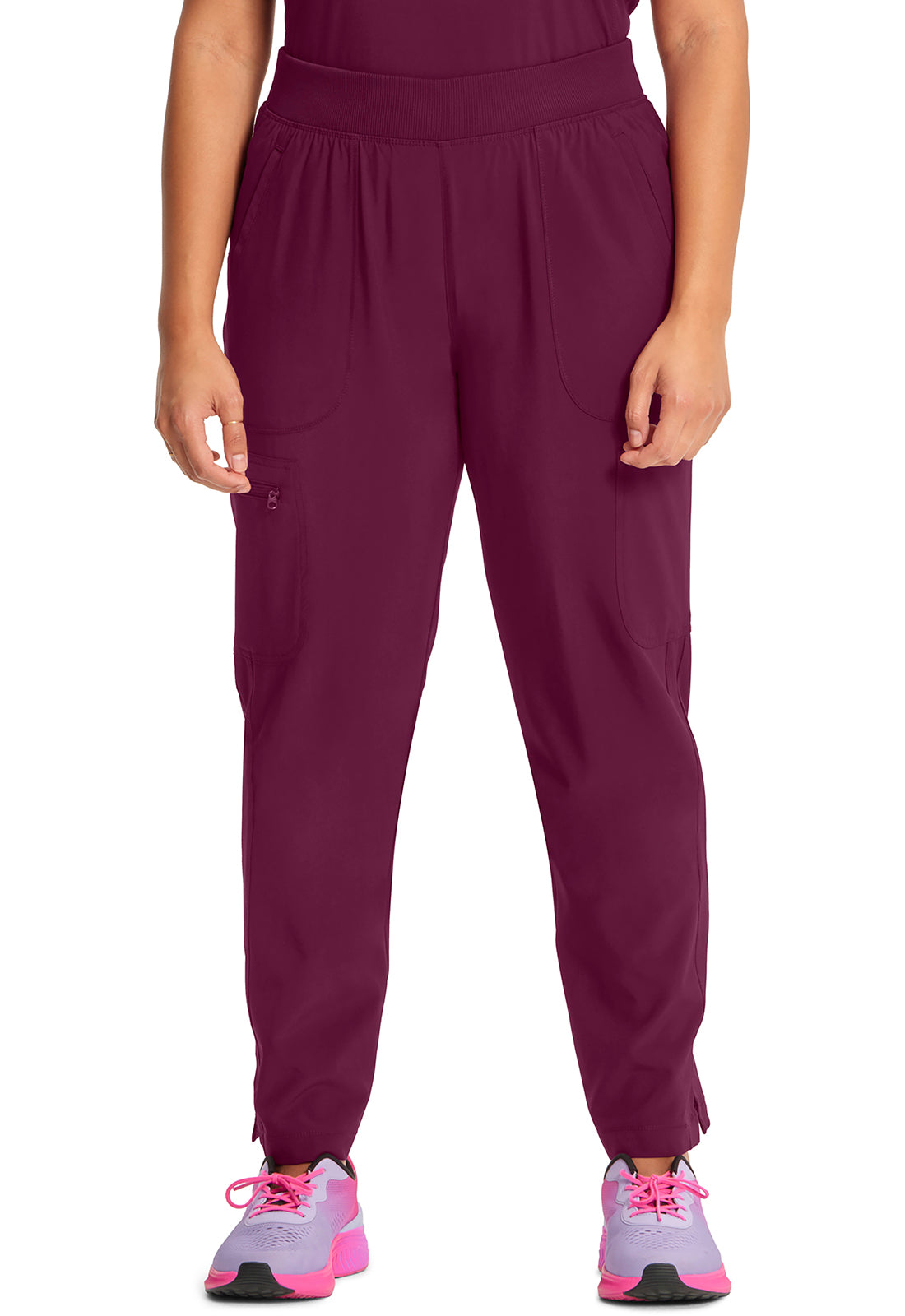 Classics CK065A Mid Rise Tapered Leg Pull-on Pants Wine Model Image Front | Infinity