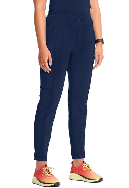 Classics CK067A High Rise Skinny Leg Pants Navy Model Image Left Side | Infinity