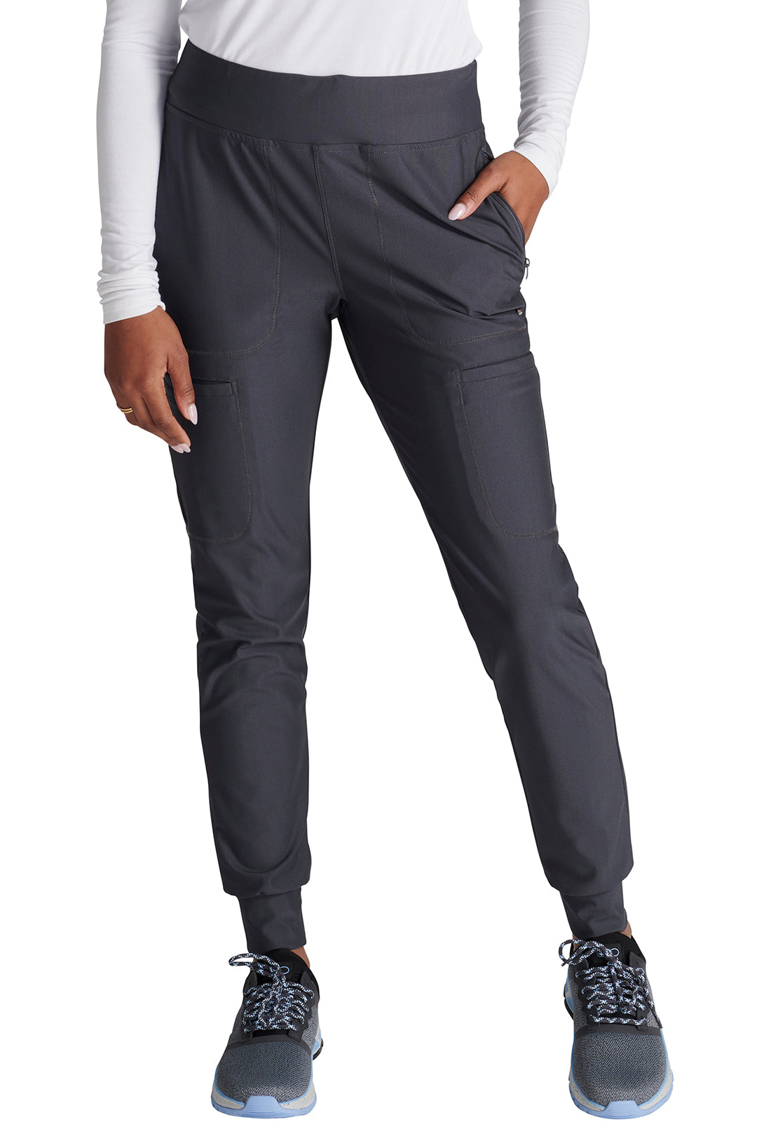 Form CK092 Mid Rise Tapered Leg Drawstring Pants Pewter