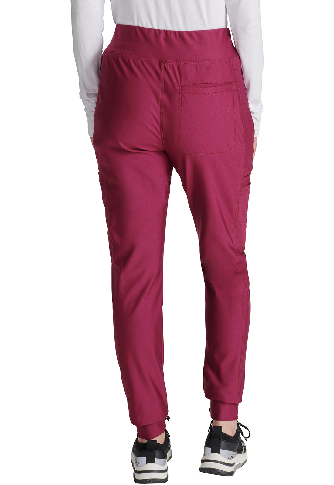 Form CK092 Mid Rise Tapered Leg Drawstring Pants Wine Model Image Back | Cherokee