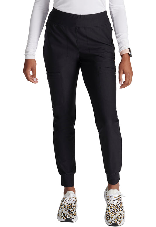 Form CK092 Women's Mid Rise Tapered Leg Drawstring Scrub Pants Black