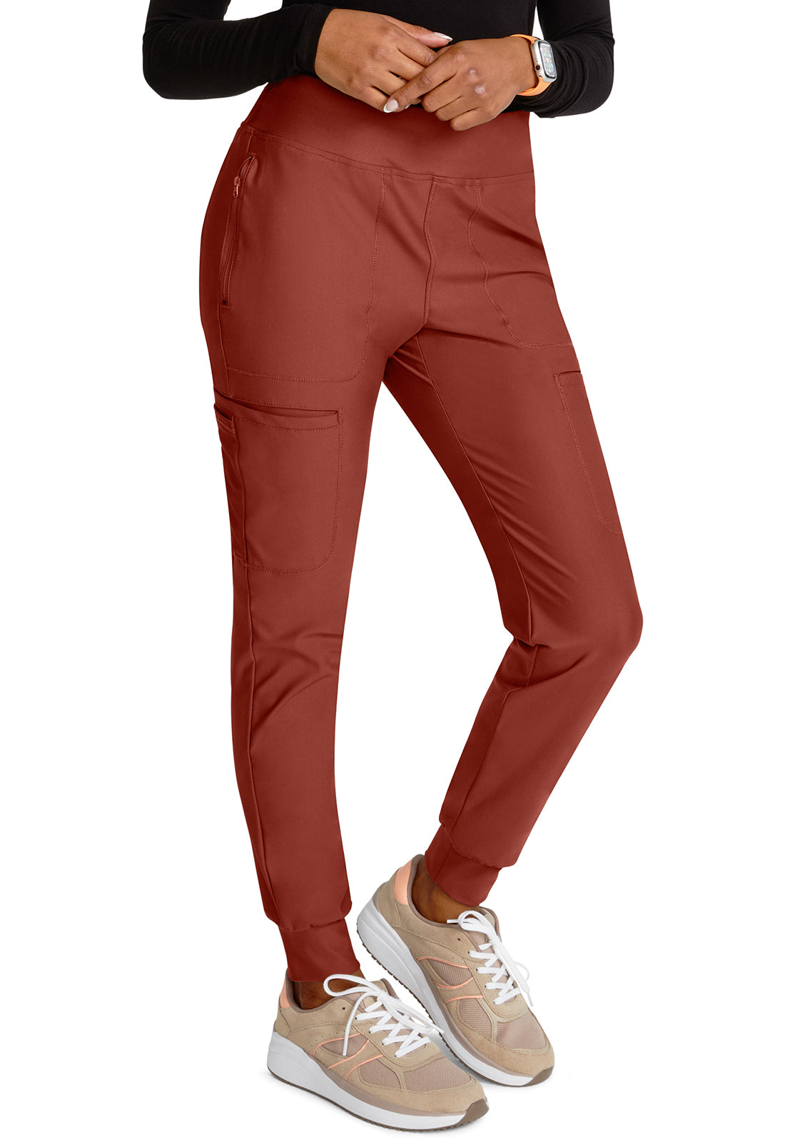 Form CK092 Mid Rise Tapered Leg Drawstring Pants MASALA Model Image Left Side | Cherokee