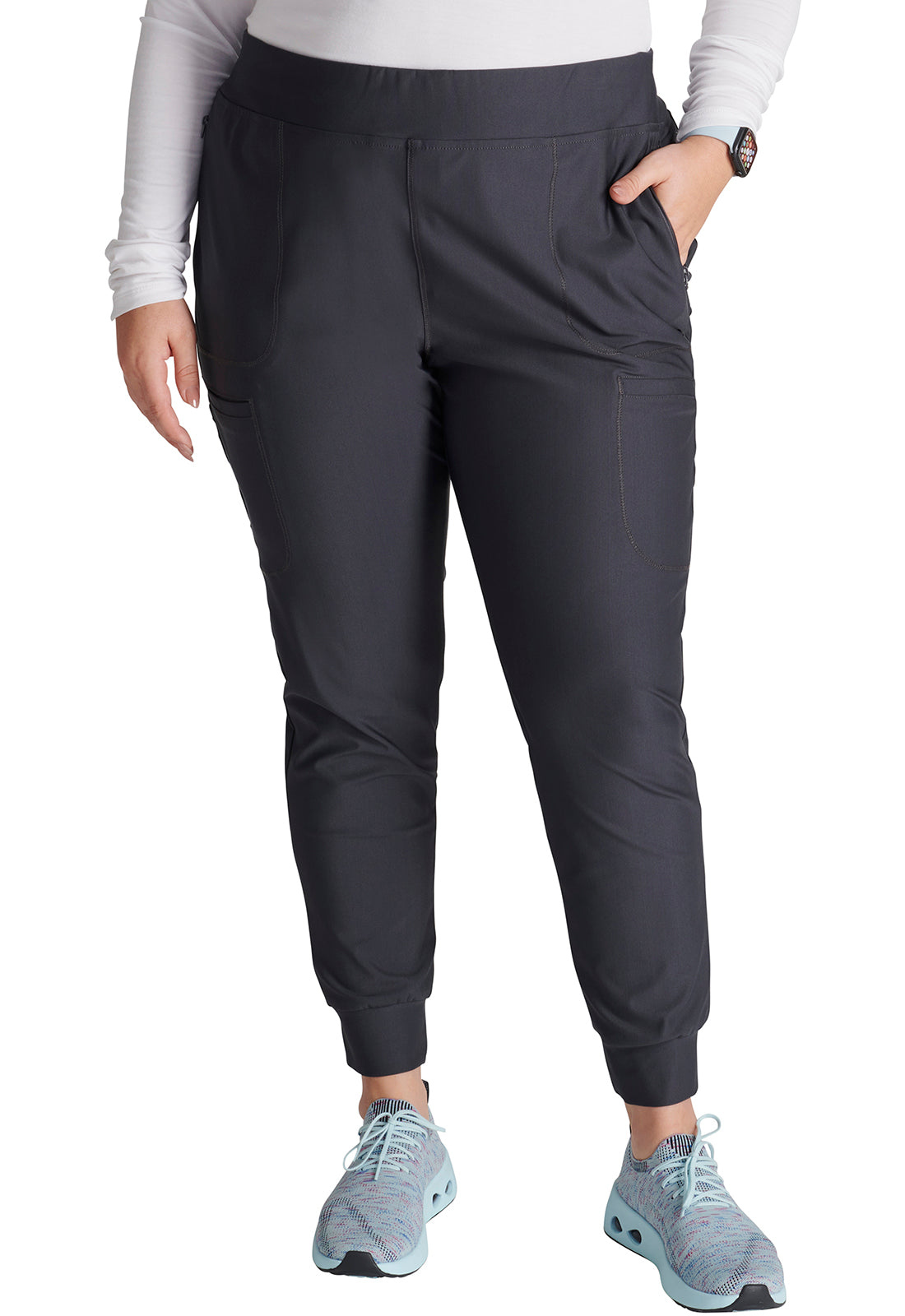 Form CK092 Mid Rise Tapered Leg Drawstring Pants Pewter